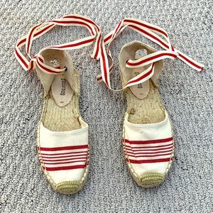 ❤️Soludos ankle strap espadrilles Red & Crème color Cotton❤️